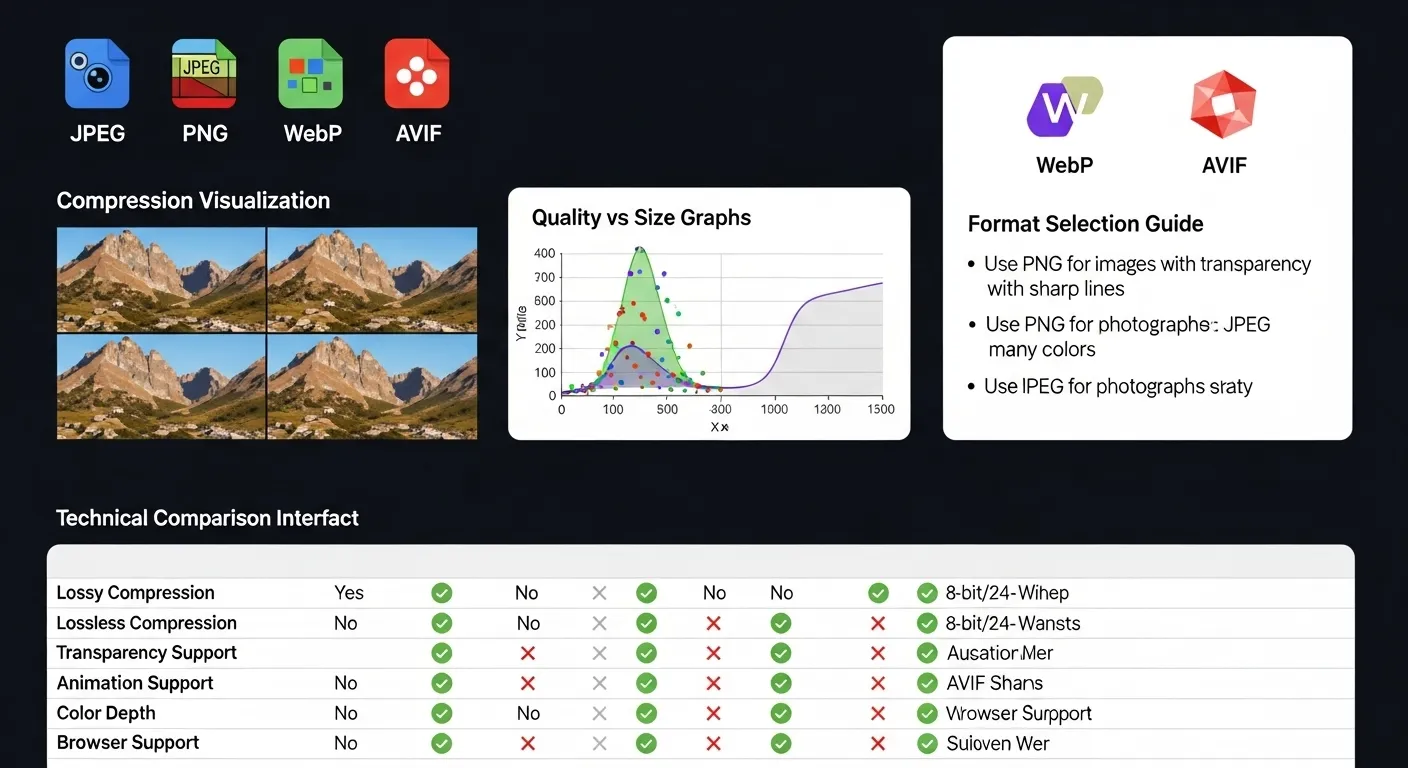 Image Format Comparison - JPEG, PNG, WebP, AVIF Guide